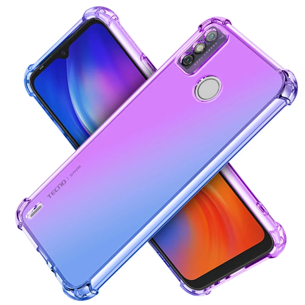 Чехол для Tecno Spark 7P 7T 6 Go Pro Air 5 Clear милый градиентный тонкий гибкий противоударный