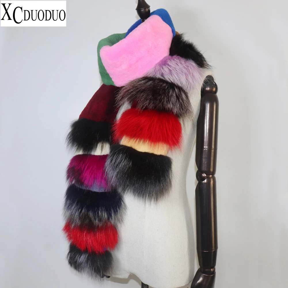 

New Arrival Women Fashion Colorful Real Fur Scarf Natural Warm Long Rex Rabbit Fur Scarves Lady Thick Real Fox Fur Mufflers