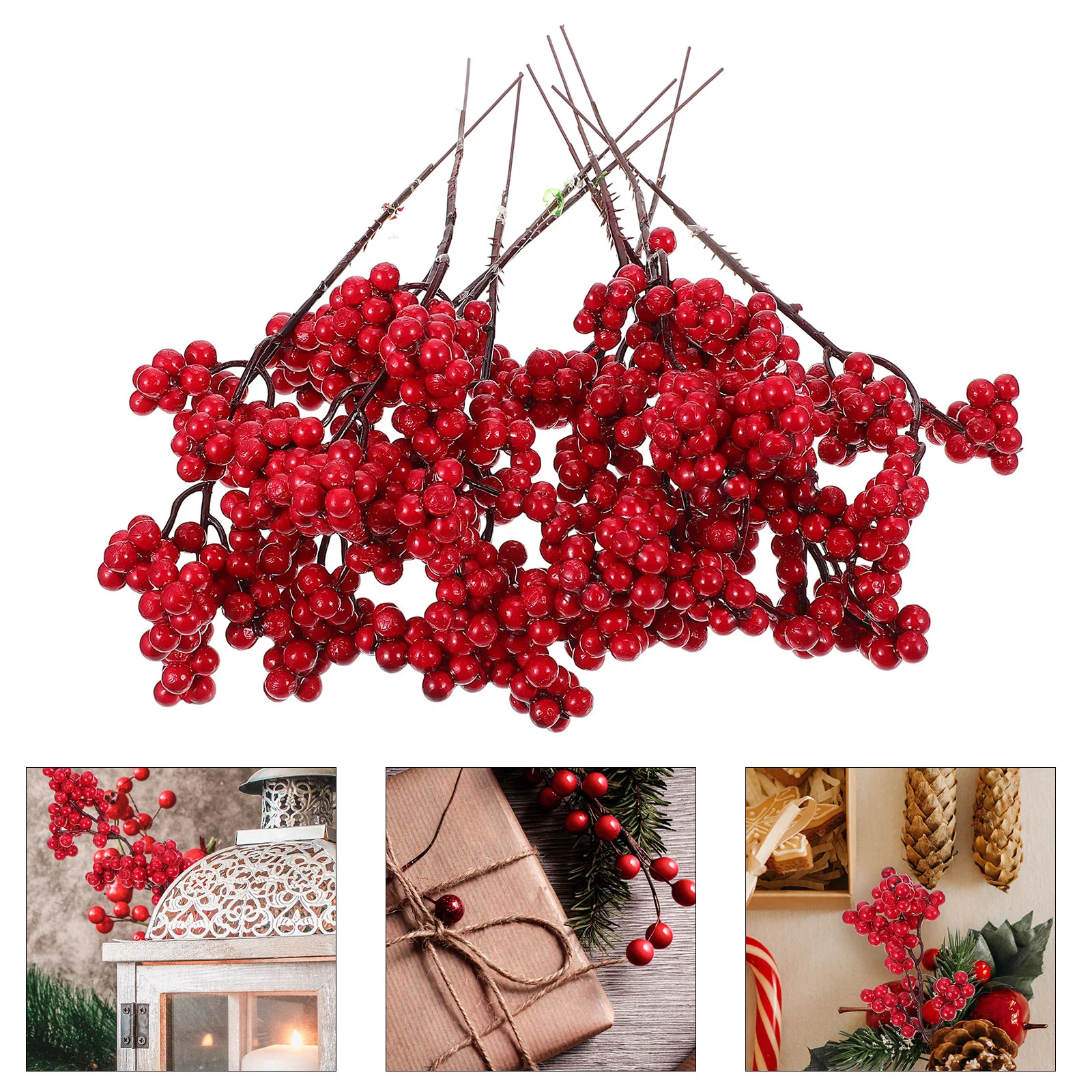 

10PCS Holly Berry Stem