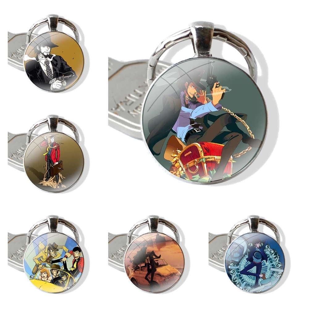 Стеклянная подвеска для автомобильных ключей ручной работы с мультяшным рисунком Lupin III