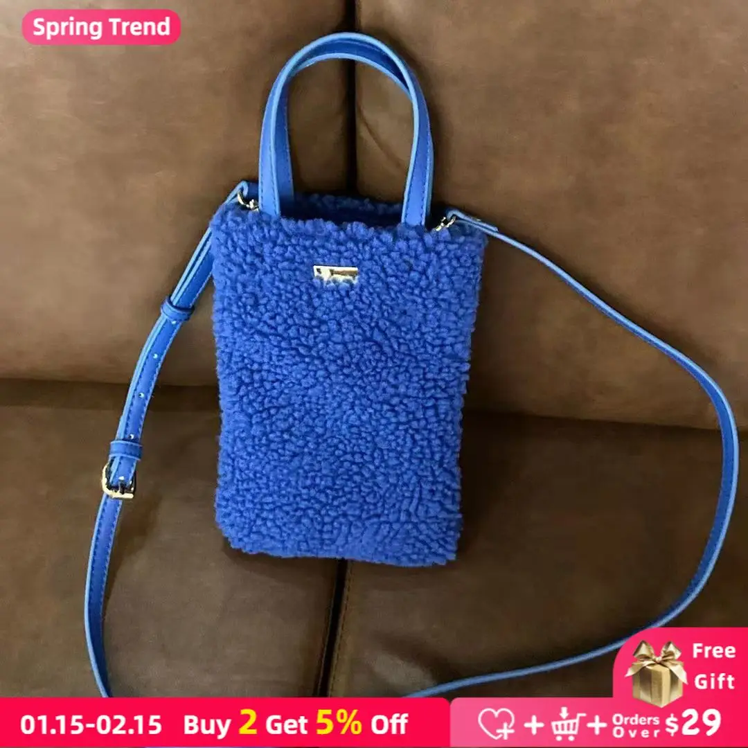 

Faux Lamb Wool Women Small Shoulder Bag Soft Plush Ladies Clutch Purse Handbags Fashion Furry Female Blue Mini Messenger Bags