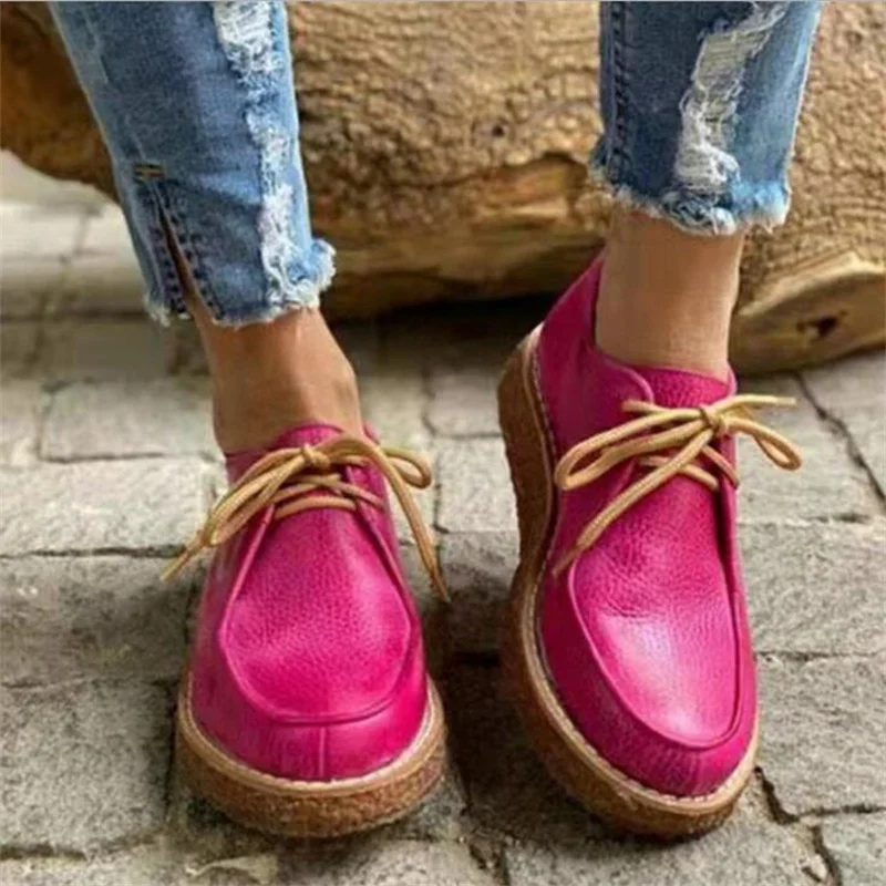

Women's Shoes Doudou Lace Up Leather Shoes Leather Flat Bottom Shallow Mouth Lefu Shoes Low Gang Anterior Frenum Shoes