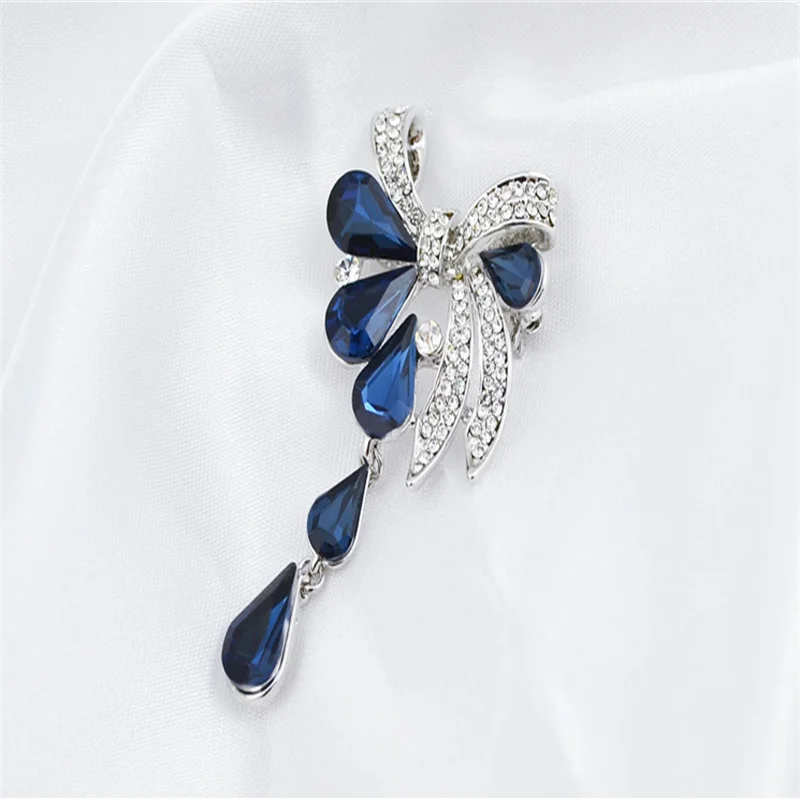 

High-end exquisite water drop bow brooch alloy rhinestone crystal flower corsage wedding accessories