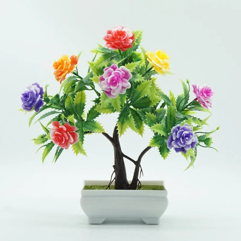 

New Fake Flower Potted Simulation Plant Bonsai Artificial Small Peony Rose Tree For Desktop Living Room Interior Decor Ornaments