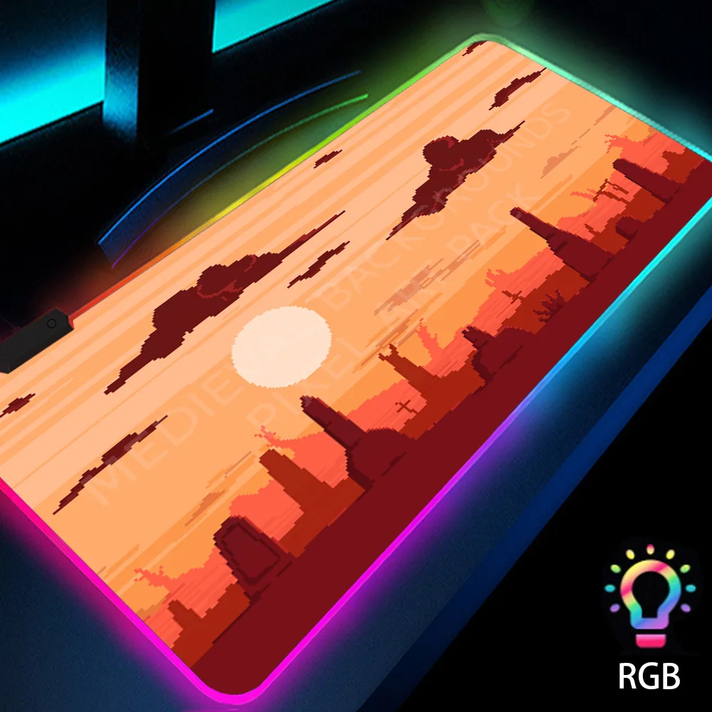 

Pixel Neon Japanese Retro Mouse Pad Gaming Computer Desk Accessories Backlit Office Laptop Large Custom RGB Xxl Anime Boy LED Pc