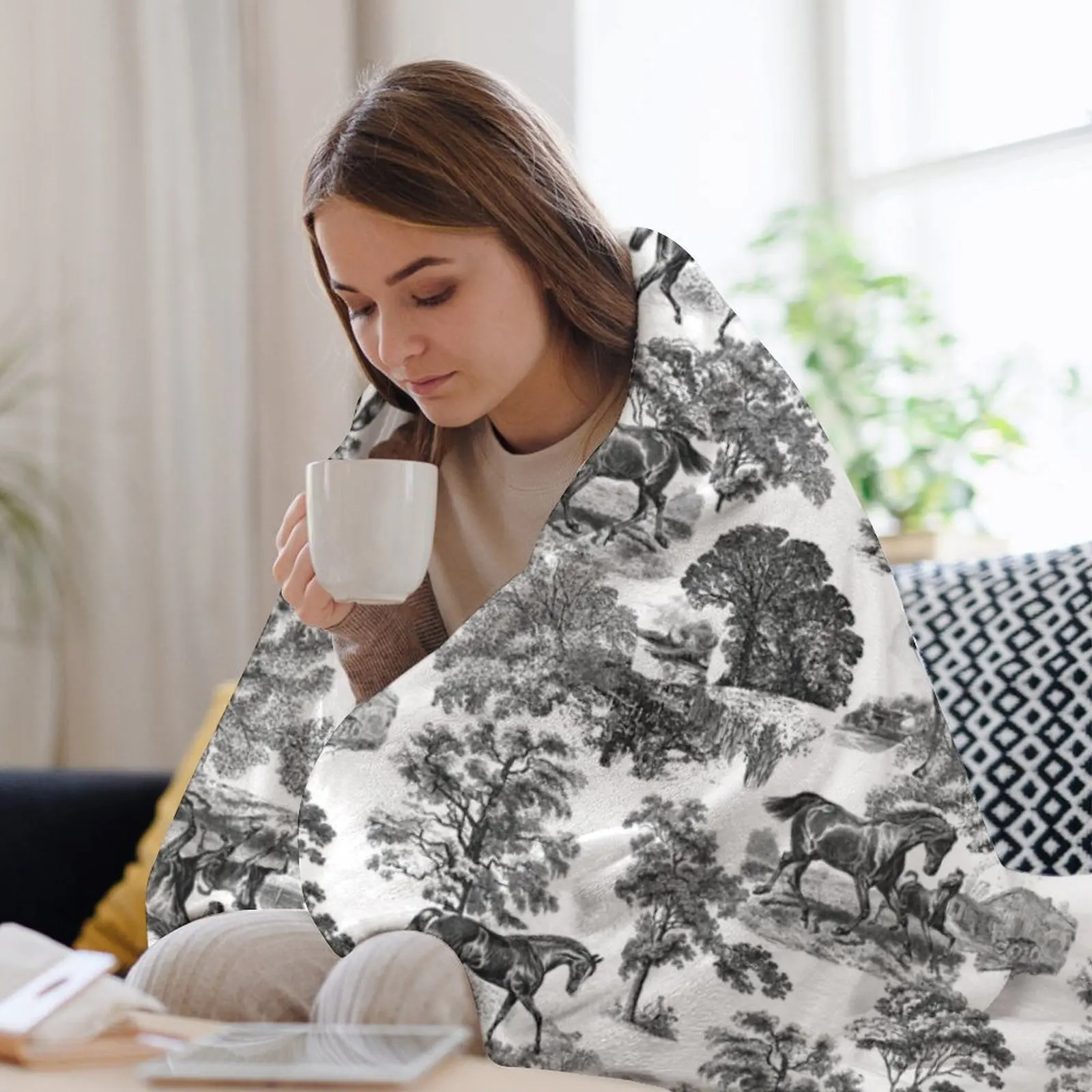 Новое стильное элегантное деревенское черно-белое французское одеяло с узором в