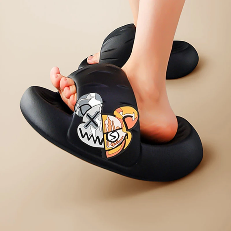 Thick Sole Men Slippers Sense of Luxury Personality Graffiti Slides Bathroom Beach Indoor Sandals 2022 Summer Couple Cool Woman