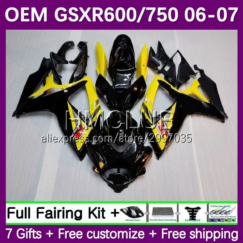 

OEM K6 для SUZUKI GSXR 600 750 CC GSXR750 600CC 60No.12 GSXR-600 GSXR600 2006 2007 GSXR-750 06 07 инъекция обтекатель желтый в наличии