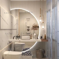 round shower bathroom mirror wall mounted half elegant cosmetic bath smart mirrors nordic modern espejo led smart bathroom