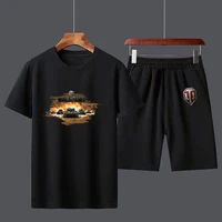 game world of tanks cotton mens t shirt shorts set breathable casual t shirt running set harajuku printed male sport suit