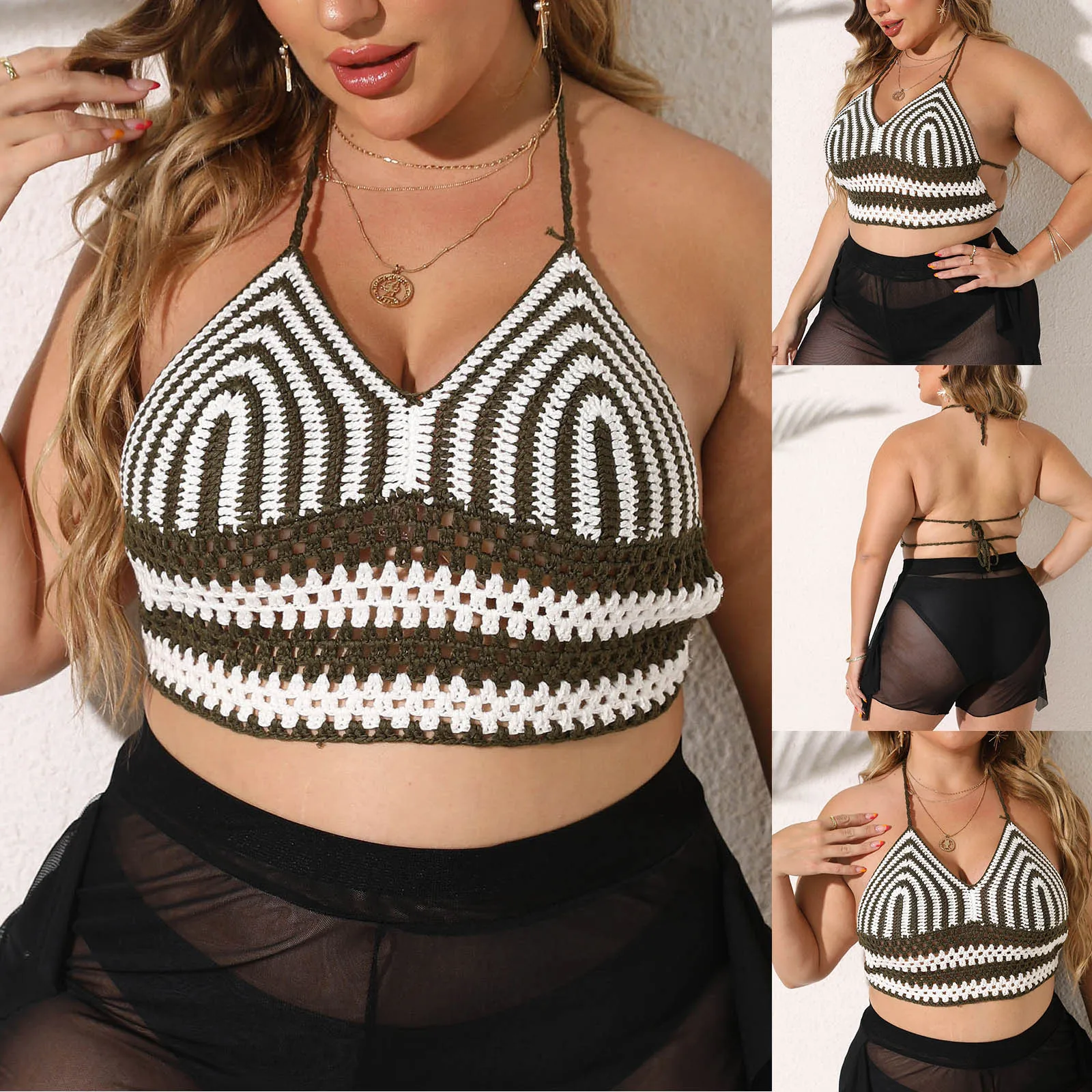 

Женская летняя блузка с контрастными ремешками