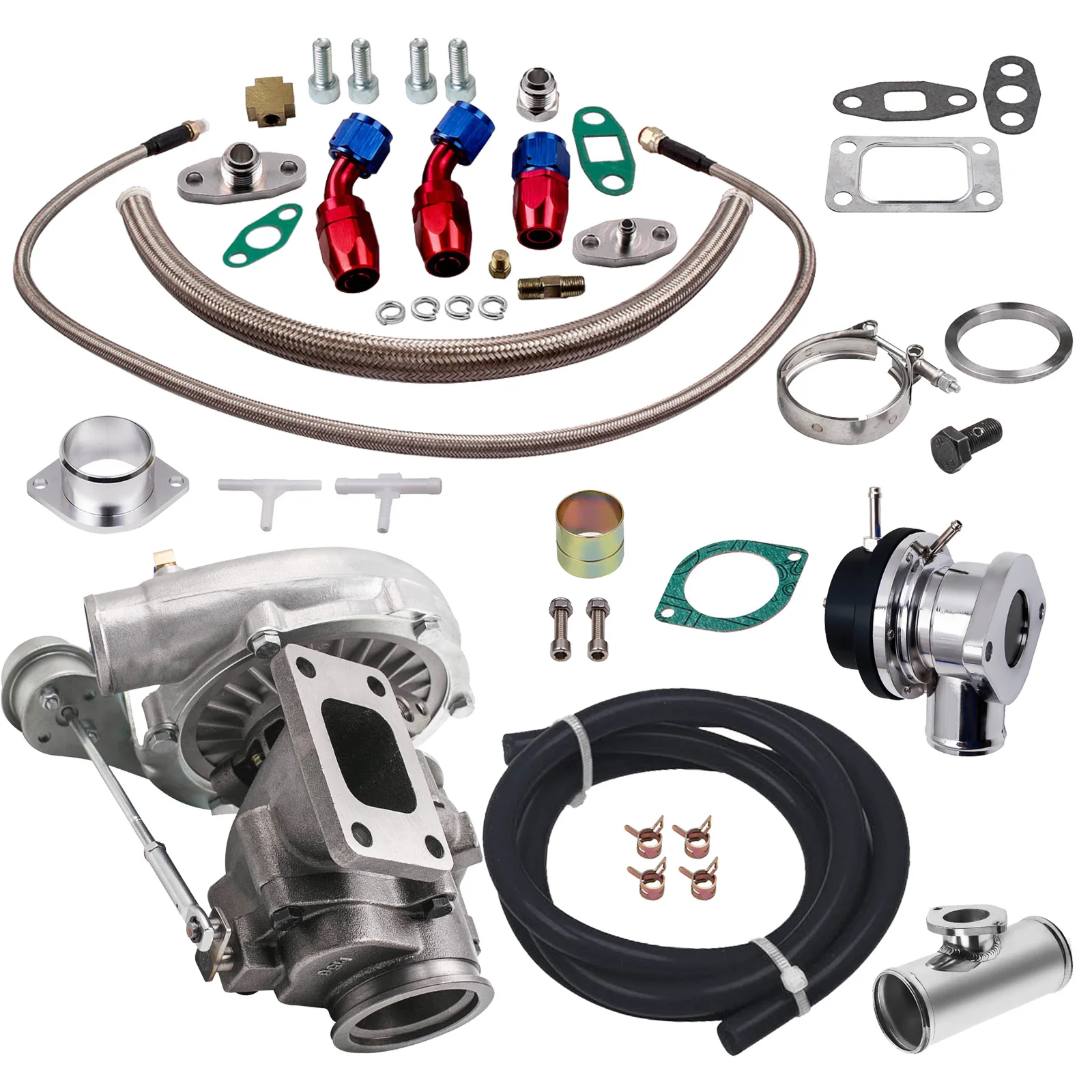 

T04E T3/ T4 Turbo Kit V-band w/ Wastegate BOV Adapter Oil returen Feed Line