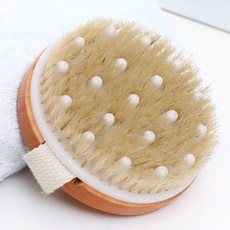 Body Brush Natural Boar Bristle Organic Dry Skin Body Brush Massager  Bamboo Wet Back Shower Brushes Exfoliating Bathing Brush