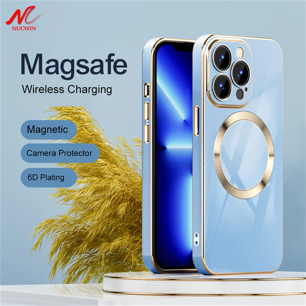 

Luxury Plating Magsafe Case for iPhone 13 Pro Max 6D Shockproof Glass Camera Protector Magnetic Phone Case for iPhone 12 Pro Max