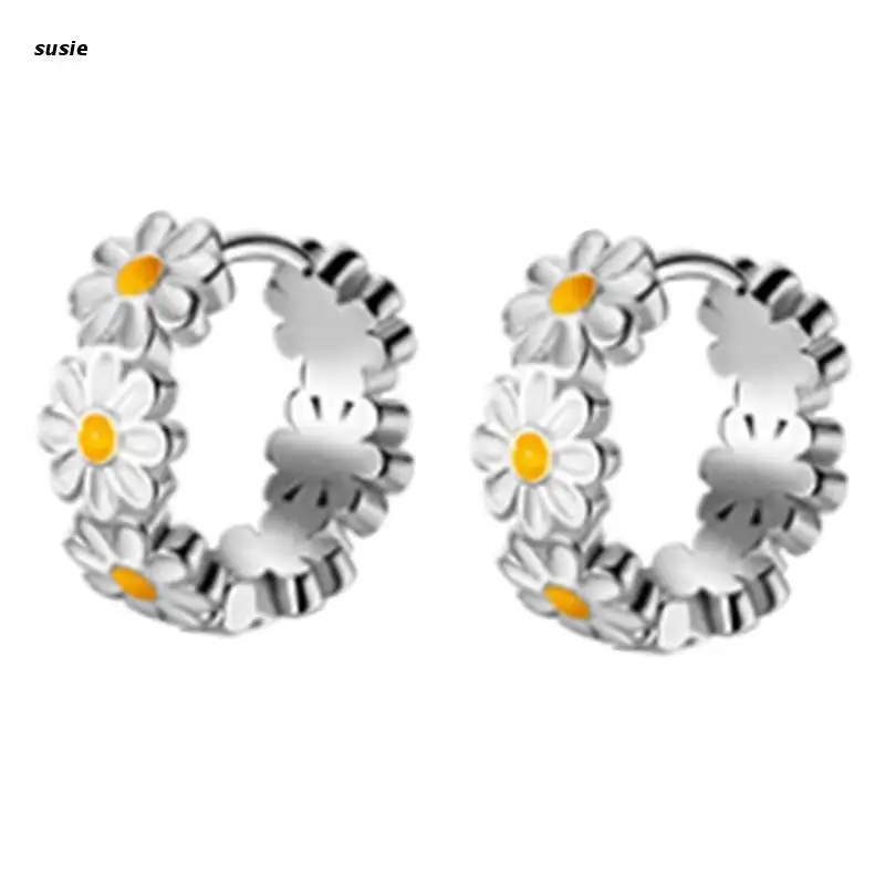 

Huggie Earrings Daisy Hoop Earring for Sensitive Ears Daisy Sunflower Jewelry Mother Day Birthday Gift for Women Girl