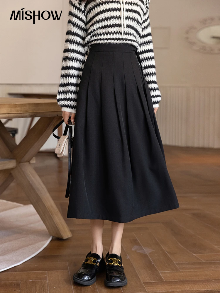 

MISHOW Autumn 2022 Women's Skirt A-LINE Solid Slim Female Clothing Elegant High Waist Long Pleated Skirts Office Lady MXB33B0396