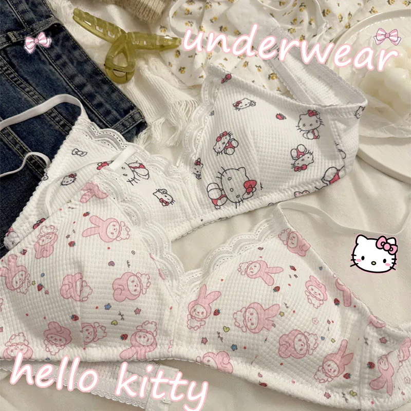 

20 Styles Hello Kitty Underwear Girl Soft Pure Cotton Jacket Bra Underwear Suit Student Sweet Clothes Aldult Brief Festival Gift