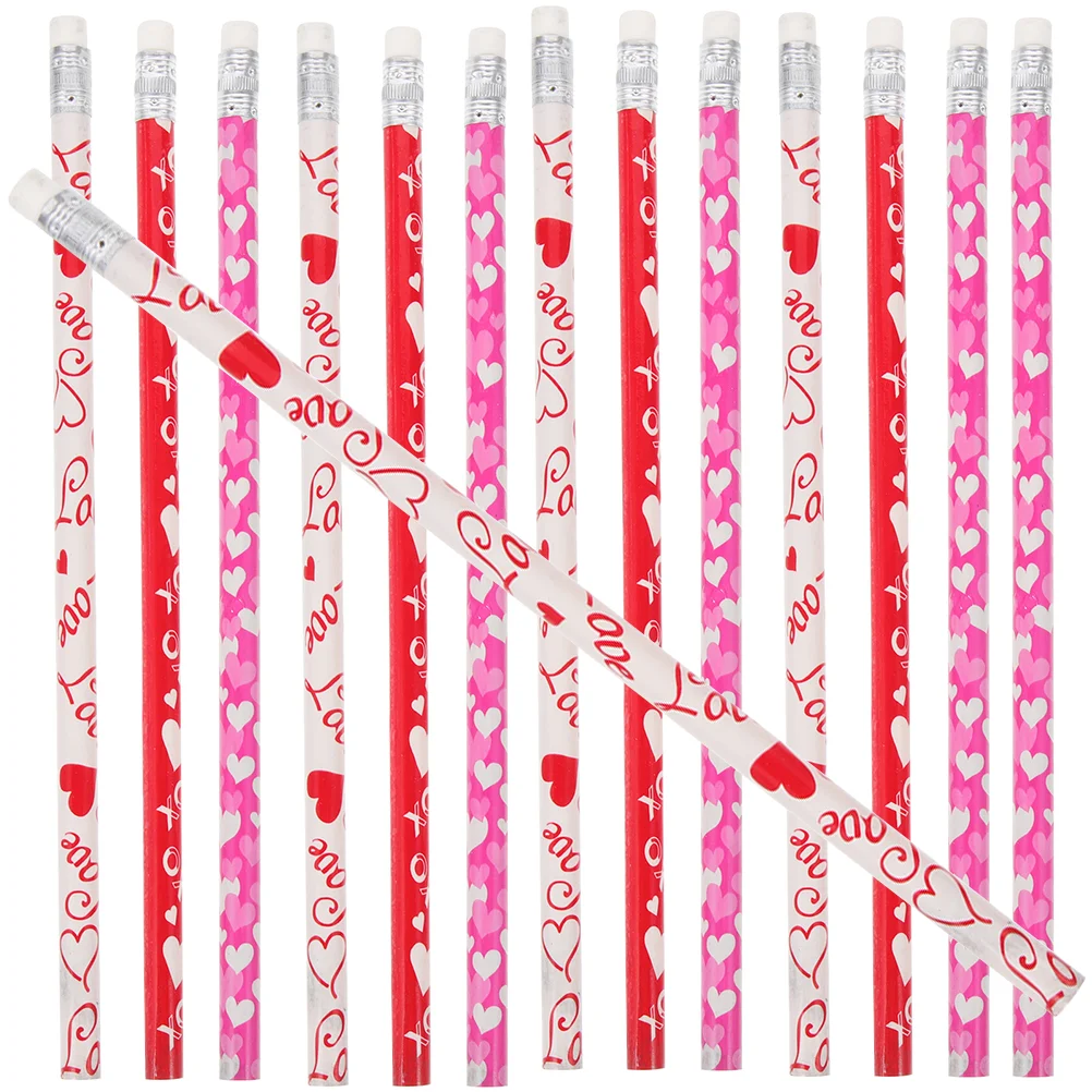 

100 шт., деревянные карандаши HB с рисунком сердца, ластик, карандаши (смешанный стиль)