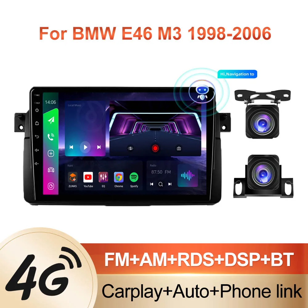 

PEERCE AI Voice 2 din Android Auto Radio for BMW E46 M3 318/320/325/330/335 Carplay 4G Car Multimedia GPS DSP autoradio