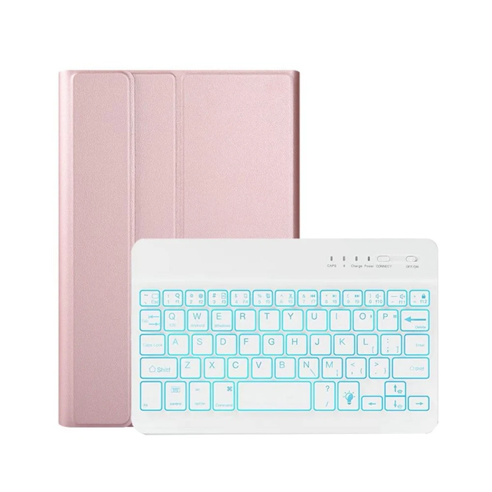 

Tablet Case with Bluetooth Luminous Keyboard PU Case Suitable for Tab Galaxy A7 Lite 8.7 Inch,Pink