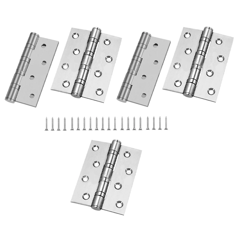 

5 Piece Stainless Steel Bearing Hinges 4 Inch Door Hinge Accessories With Ball Bearing Mechanism