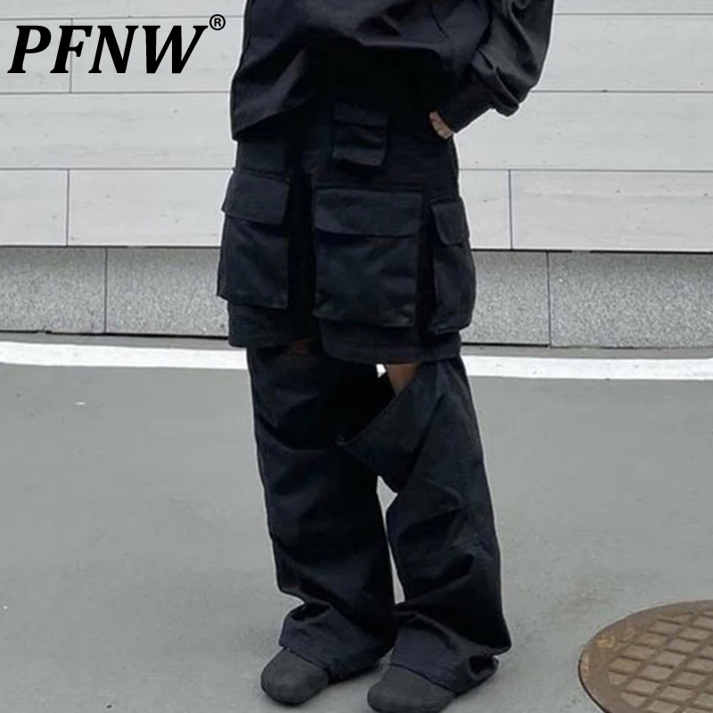 

PFNW Autumn Men's High Street Functional Tactical Detachable Wide Leg Pants Multi Pocket Relaxed Techwear Baggy Trousers 12Z1959