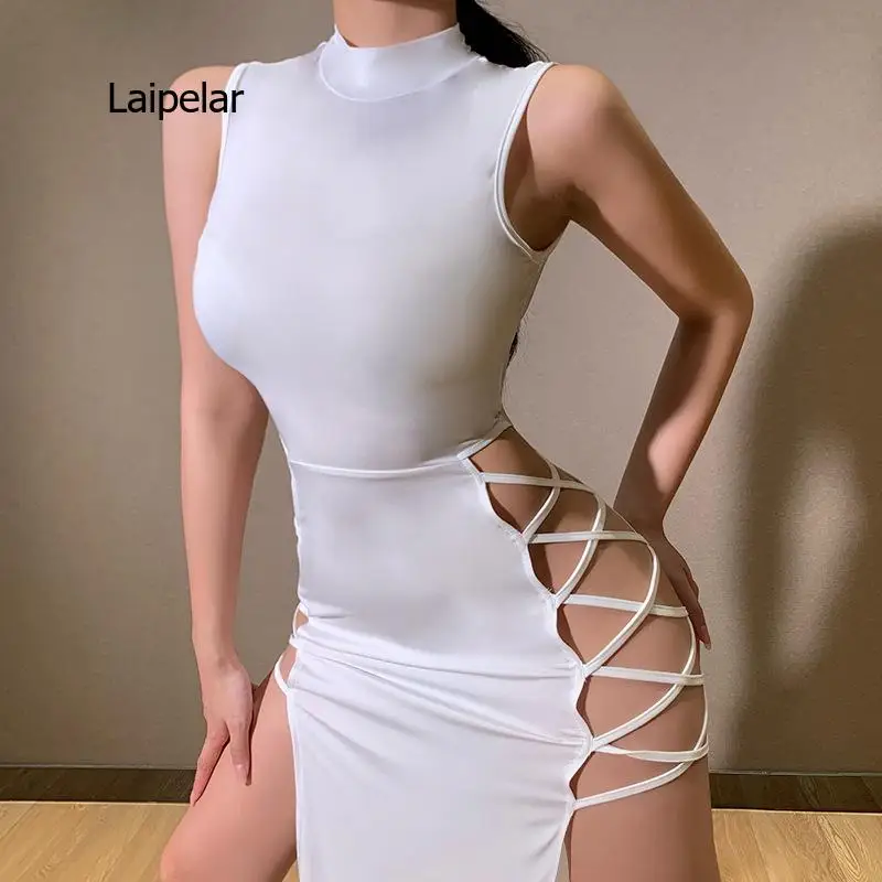 

Элегантное Черное Бандажное сексуальное платье без рукавов для женщин Клубное вечернее платье с открытой спиной облегающее модное летнее ...