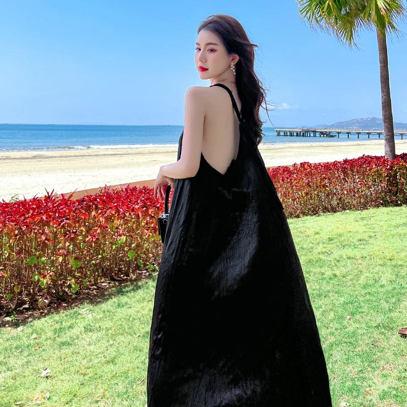 

Backless Party Women's Sexy Dresses Summer Vacation Beach Style Elegant Loose Female High Waist A-LINE Clothing O-Neck