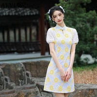 nvnang chinese cheongsam fairy pink lace modified cheongsam spring 2022 new retro republic style short dress