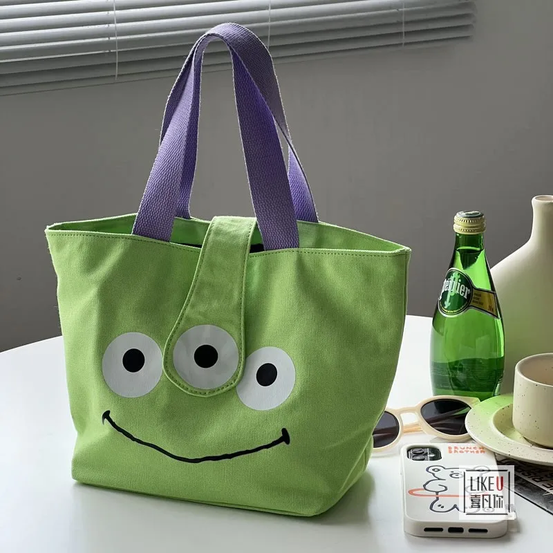 2022 Fresh Green Value Cartoon Small Handheld Canvas Bag Japanese Simple Versatile Literature Meal Box Mommy Bag