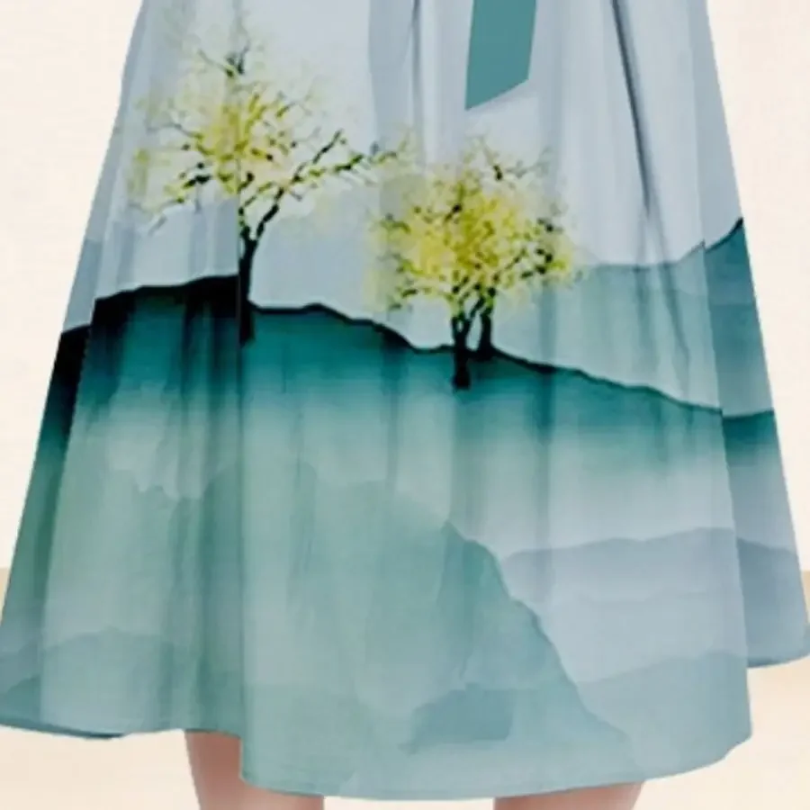 Платье с чернилами и принтом на талии женская одежда новинка лета 2023 винтажная