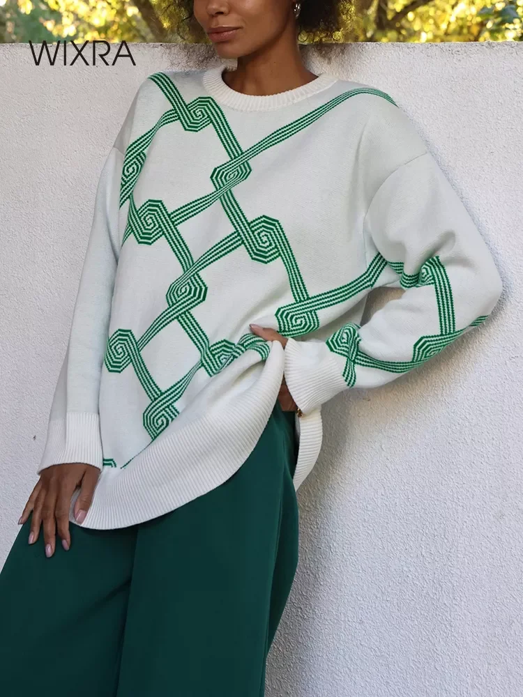 

Wixra Women O-Neck Pullover Soft Sweaters Warm Spring Autumn Female Casual High Streetwear Knitted Top