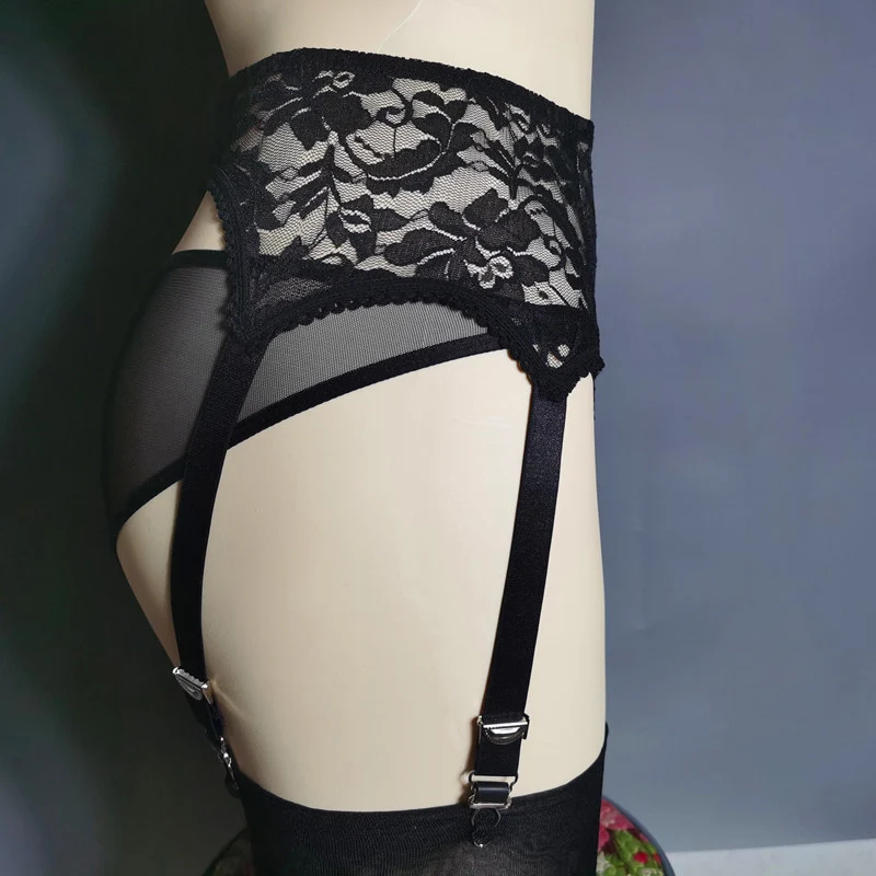 Sexy 6 Straps Garter Belt Embroidered Lace Suspender Belts for Women Lingerie Stockings Pantyhose