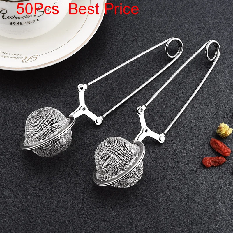 

50Pcs/lot Reusable Stainless Steel Teakettle Locking Tea Filter Seasoning Ball Multifunction Mesh Herbal Ball Tea Spice Strainer