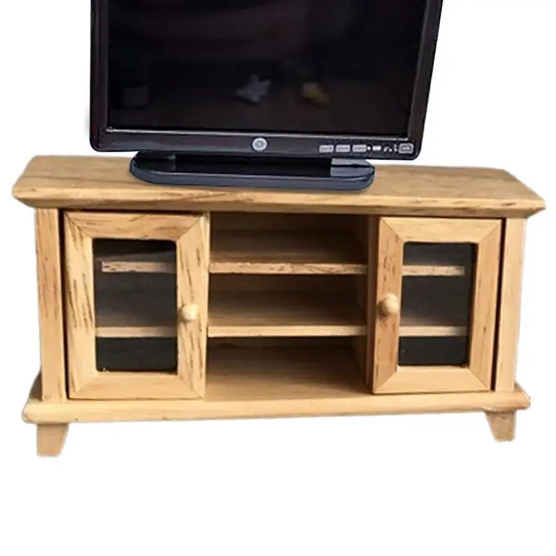 

1:12 Miniature TV Stand Furniture Decor Model Kids Play Toy Safe And Durable Double Door TV Storage Cabinet Great Home