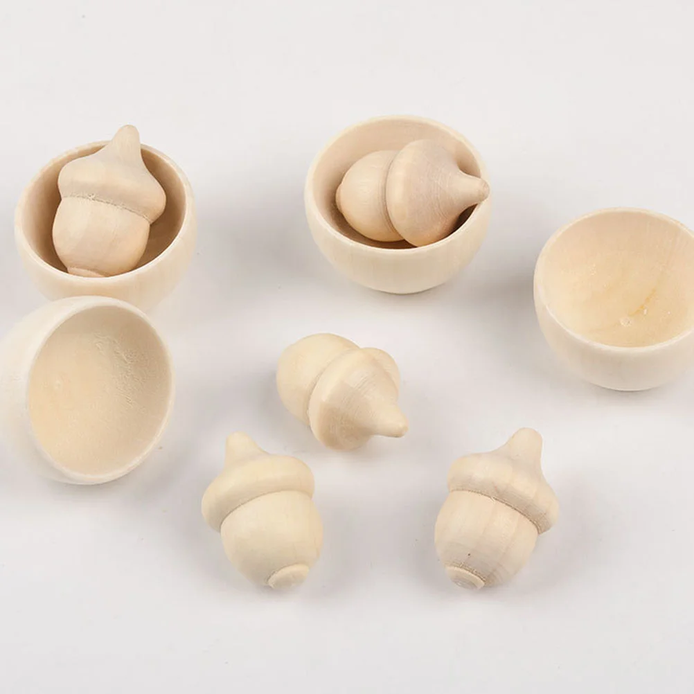 

Small Wooden Bowl Acorns DIY Model Supplies Unfinished Painting Toy Table Top Decor