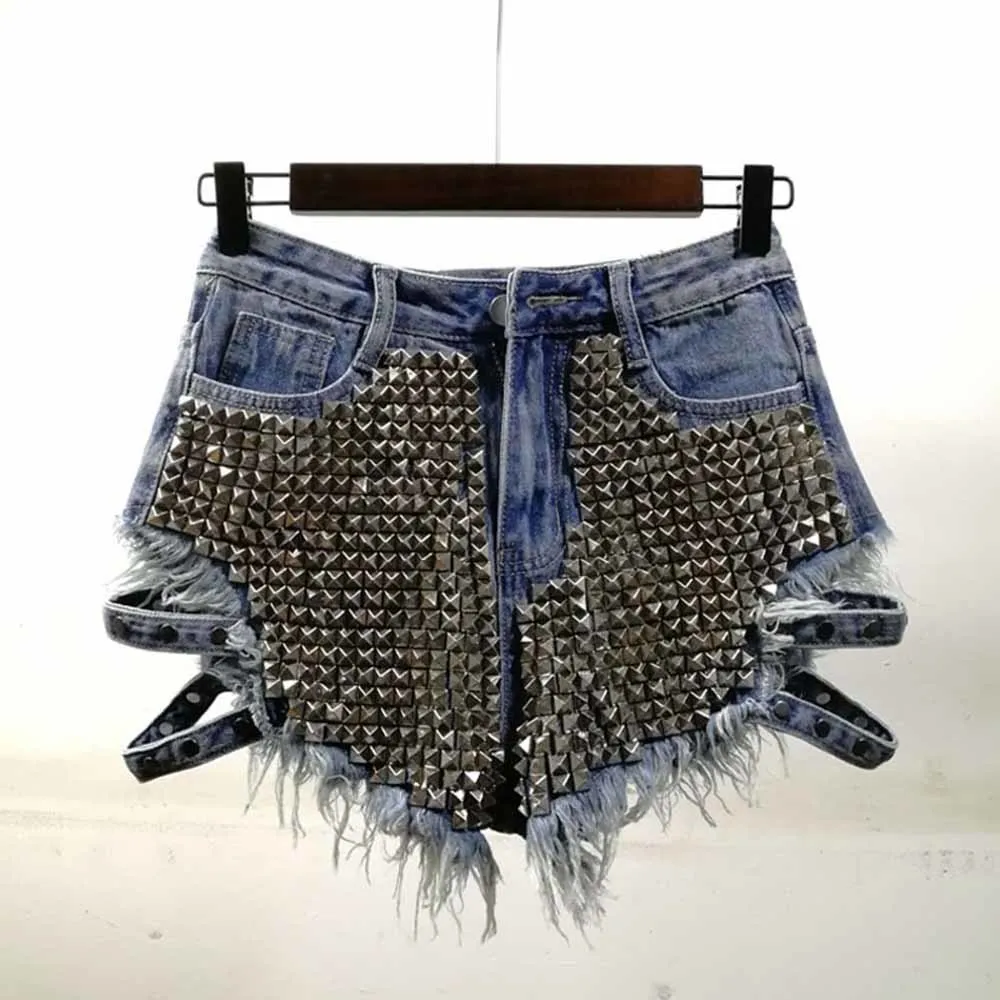 

Hot Sale Rivet Denim Shorts 2022 Summer Spring Women High Waist Loose Tassel Jeans Shorts Fashion Sexy Female Shorts S-Xl New