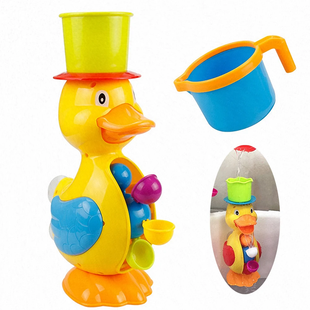 

Kids Waterwheel Bath Toys with Bucket Cute Yellow Duck Seal Seahorse Water Spray Tool Bathroom Bathtub Shower Toys