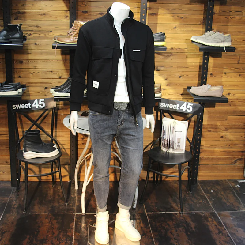 Осенняя одежда Мужская куртка с воротником-стойкой Трикотажная лоскутная