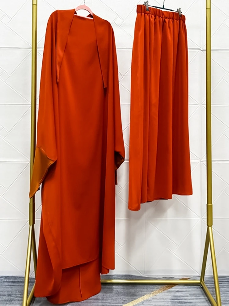 Muslim 2 Picec set Lady Pullover With Skirts Outfits Office New Spring Batwing Sleeve Top Suit Elegant Women Solid Color Dress