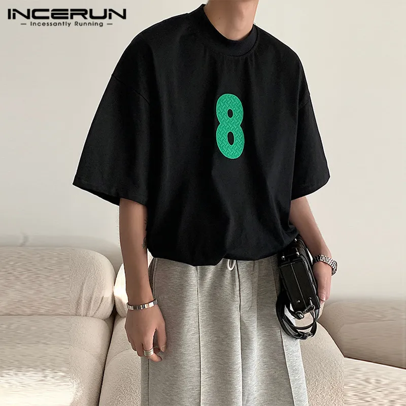 

Fashionable New Men Funny Tops INCERUN Numeral 8 Printed T-shirts Casual Streetwear Round Neck Short Sleeve Loose Camiseta S-5XL