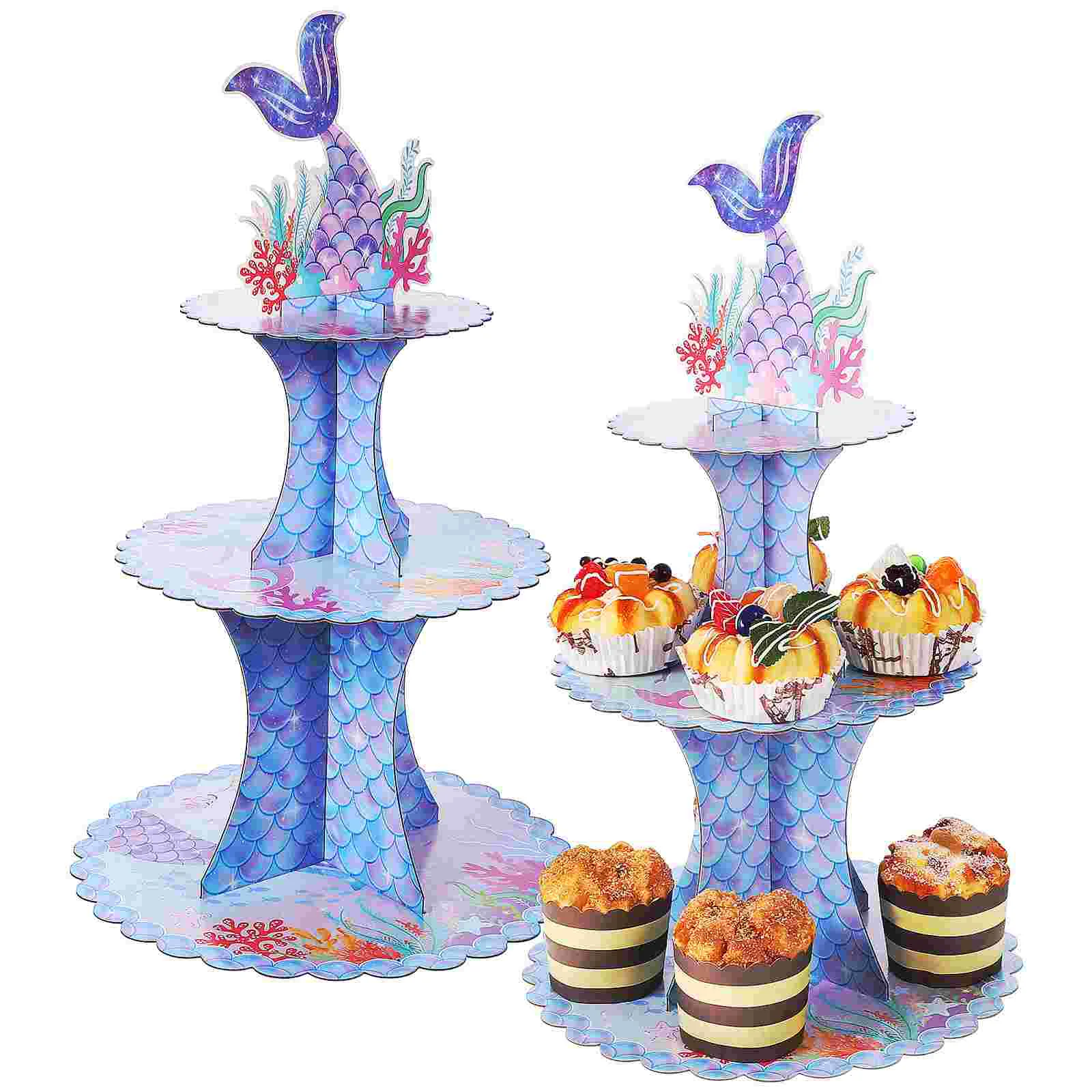 

2pcs Cupcake Stands Party Cupcake Towers Dessert Snack Serving Holders Mermaid Party Supplies