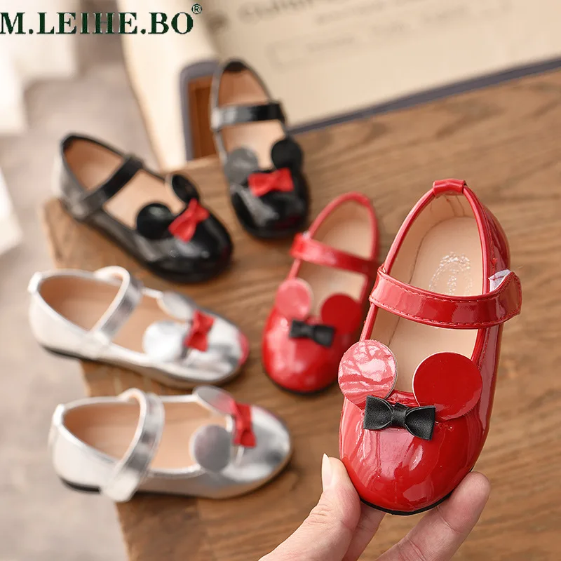 

Summer Baby Girls Soft Shoes PU Patent Leather Flats Girls Kids Kids Casual Flats Kids 21-30 Size Shoes Cute Beanie Shoes