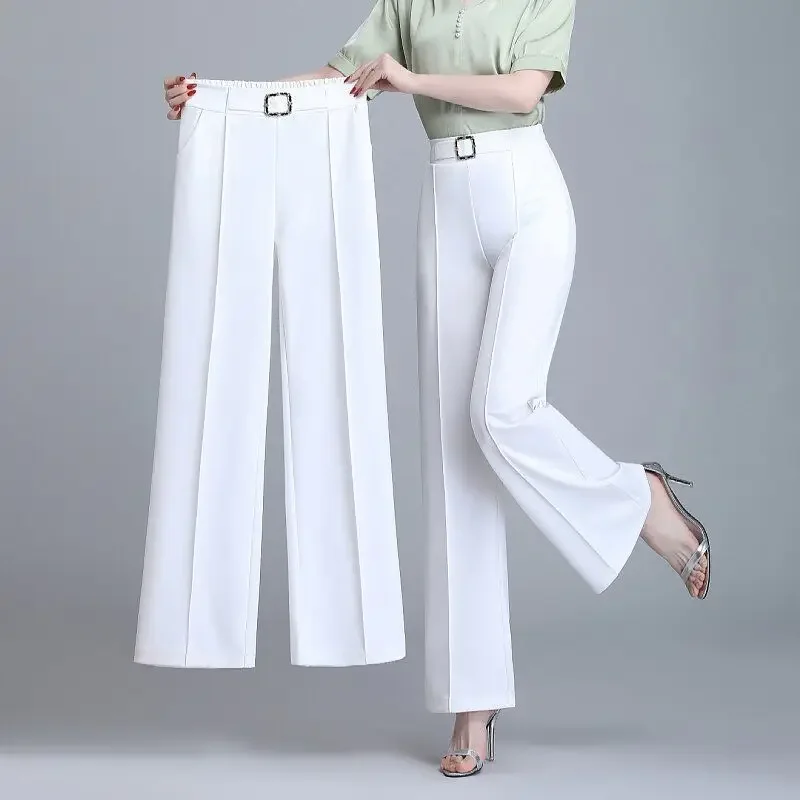 

4XL Office Oversize Pants Spring Summer Ice Silk Thin Loose High Waist Elastic Fashion All-match Straight Women Casual Trousers