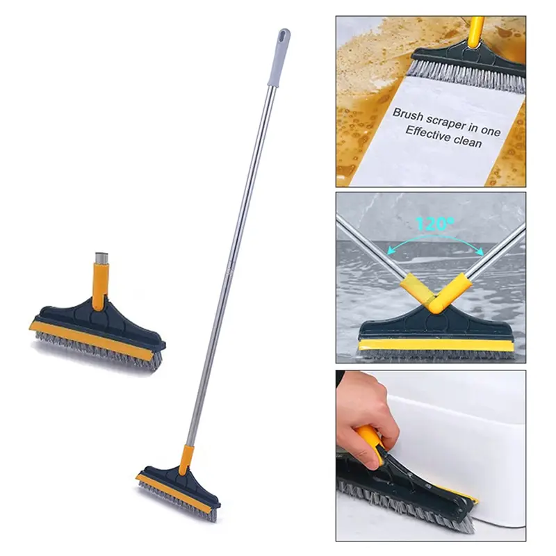

2 in 1 Adjustable V-Shaped Cleaning Brush Floor Scrub Magic Broom with Long Handle and Squeegee Household Kitchen Clean Tools