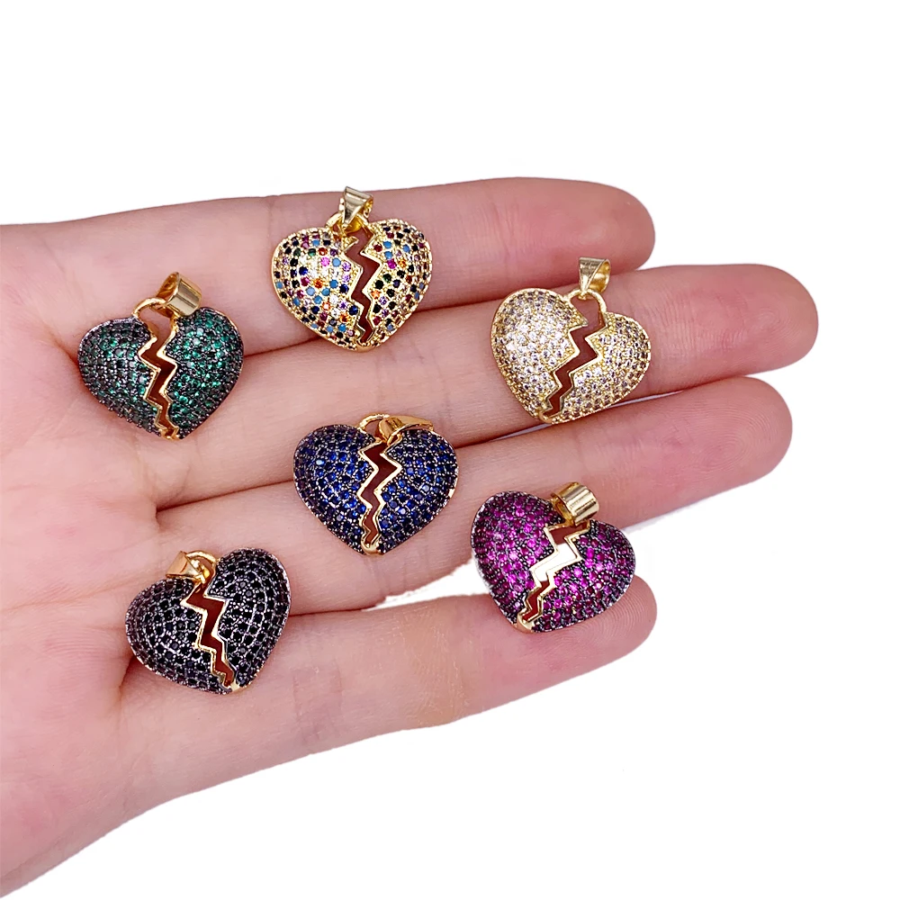 

Luxury Design Colorful Broken Heart Necklace Pendant Copper Plating Gold Senior Sense Elegant Fantasy Starry Sky Jewelry