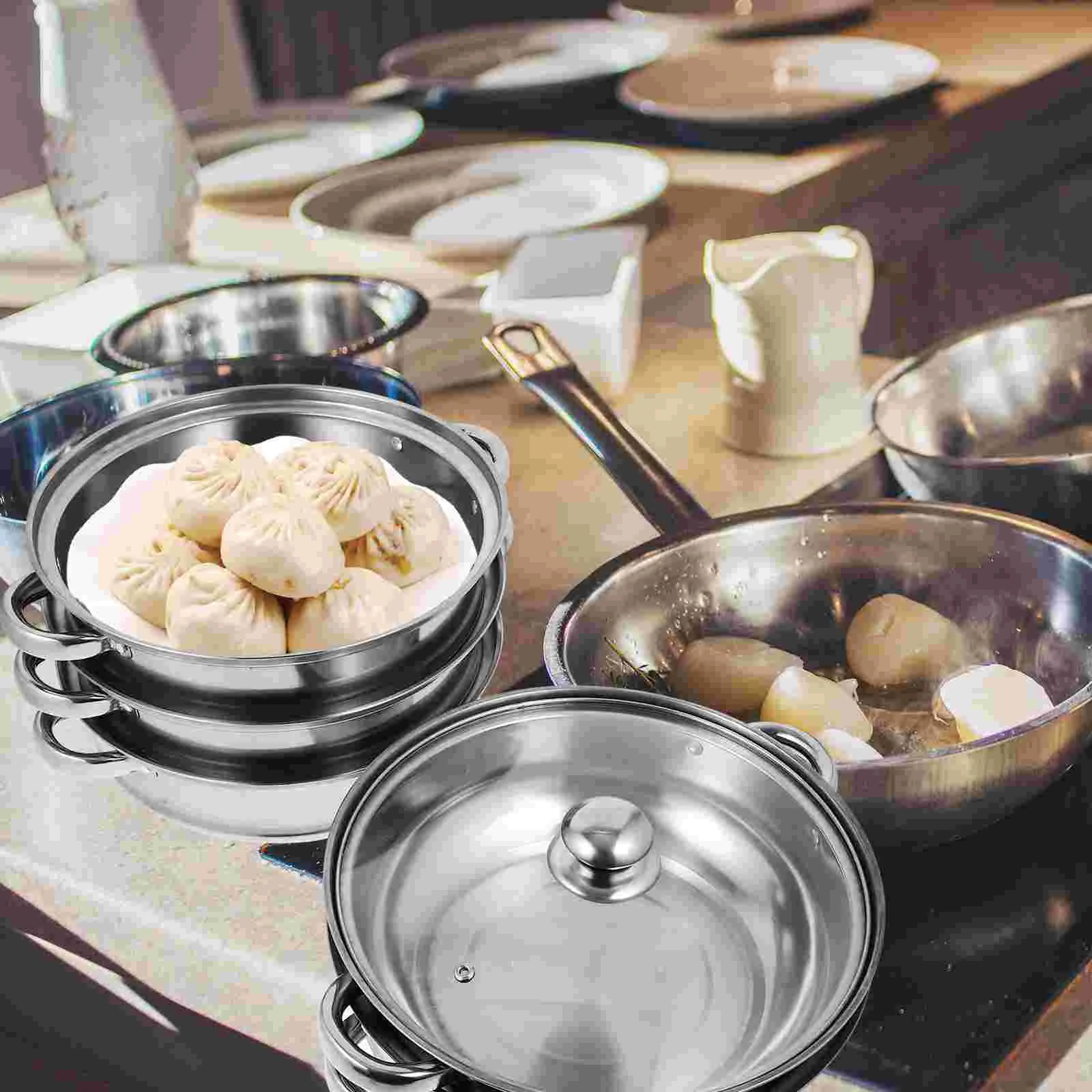 

Stainless Steel Steamer Multifunctional Stockpot Practical Soup Pot Silver (5 Layers 28cm)