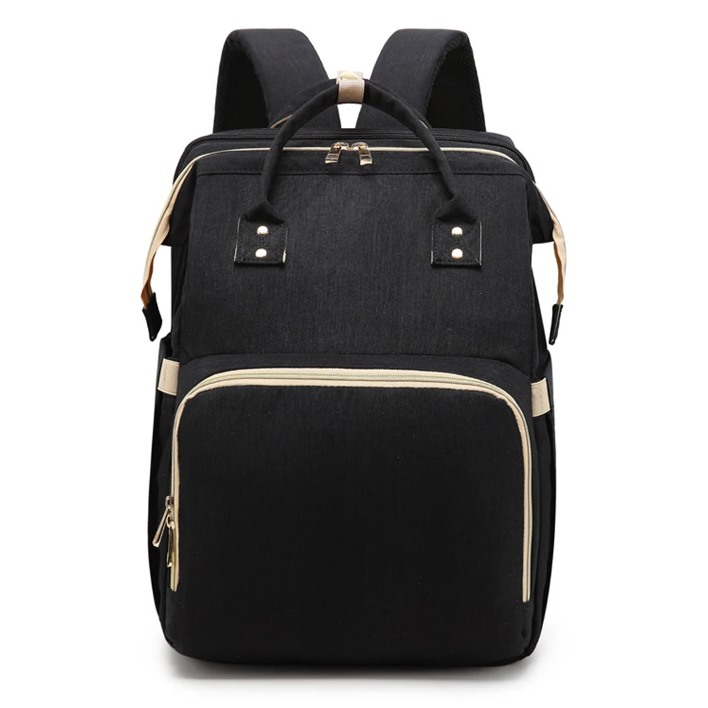 

Waterproof Mom Backpack Zipper Folding Crib Diaper Bag 2 In 1 Baby Care Multifunctional Sundries Organizer Travel Portable