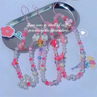 exquisite bowknot heart shaped geometric acrylic beaded pink personality bracelet mobile phone chain female jewelry accessories