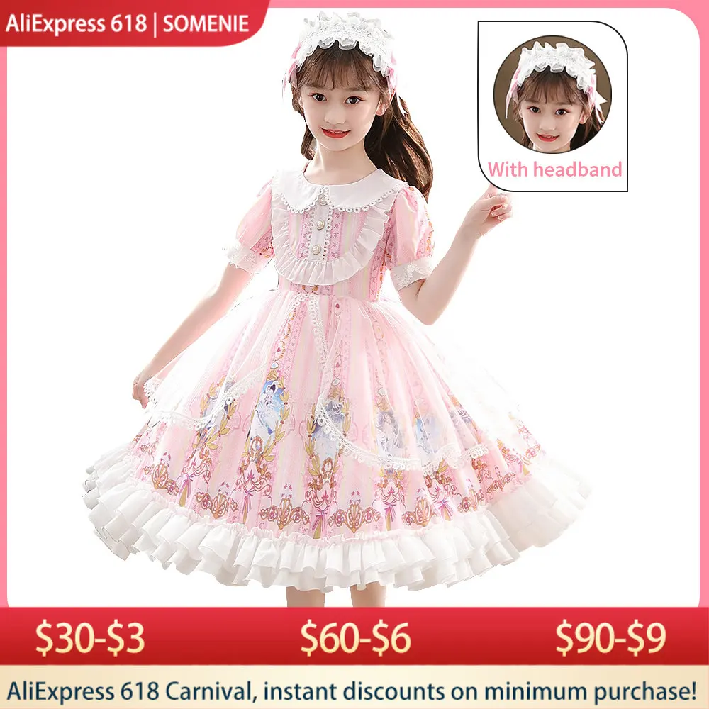 

Japanese Lolita Dress Lace Bowknot High Waist Victorian Dress Kawaii Girl Dress Gothic Lolita Dresses Flare Sleeve Clothes